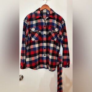 Ralph Lauren Women’s Buffalo Check Belted Wool Blend Twill Shirt Jacket Large